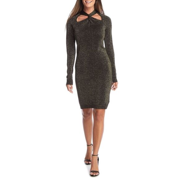 New! MICHAEL KORS Women's Shimmery Lurex Twist-Neck Dress Long Sleeve - Picture 1 of 5